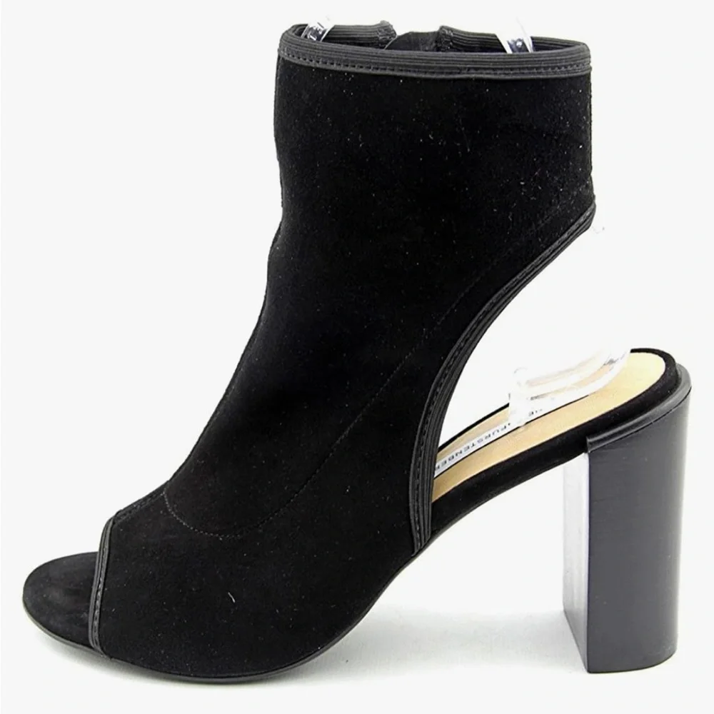 Diane von Furstenberg Black Suede Panina Open Toe Booties